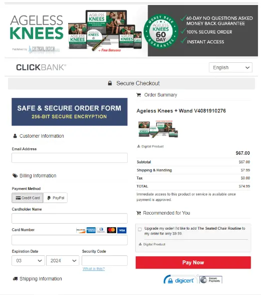 Ageless Knees Order Form